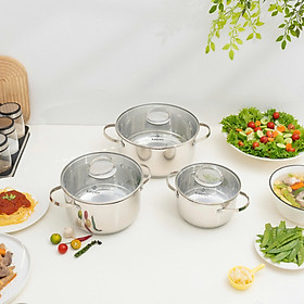 Bộ 3 nồi inox 304 cao cấp 5 đáy Kalpen Lermat L1 size 16,20,24cm hàng chuẩn Đức - Hàng chính hãng