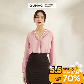 Áo sơ mi nữ thiết kế cổ viền trắng bèo GUMAC AA1119