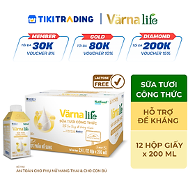 Thùng Thực phẩm bổ sung Värna Life sữa tươi công thức (Vàng) (12 hộp x 200ml)