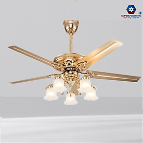 Mua Quạt trần cổ điển đèn trang trí phòng khách quán 5 cánh chính hãng chao thuỷ tinh Hàng nhập khẩu bảo hành 48 tháng