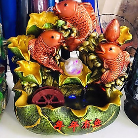 Mua Thác nước phong thuỷ để bàn và đài phun nước lá sen với cá chép vượt ngũ môn màu vàng  kích thước 29 x 20 x 31cm