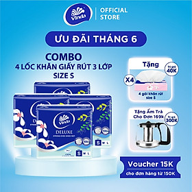 Khăn giấy rút cao cấp Vinda Deluxe 3 lớp 50 tờ size S (4 Gói)
