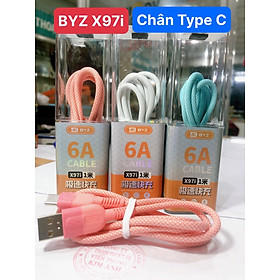 Dây sạc nhanh BYZ X97T dòng điện 6A, chân cắmType C, dây dù chắc chắn chống rối, Hàng chính hãng