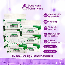 3 gói khăn giấy rút bàn TiLo 538 tờ khổ lớn 5 lớp dai mềm mịn, an toàn, siêu tiện lợi, siêu tiết kiệm