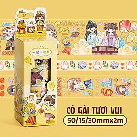 Set 3 Cuộn Băng Dính Washi Dễ Thương Dùng Trang Trí Album Thủ Công