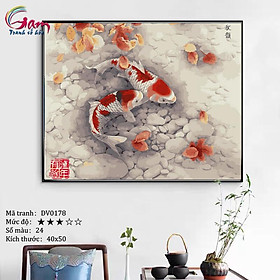 Mua Tranh số hóa tự tô màu theo số sơn dầu số hóa Cá Koi Liên niên hữu dư mã DV0178