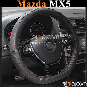 Bọc vô lăng D cut xe ô tô Mazda MX5 volang Dcut da cao cấp - OTOALO - Đen chỉ đỏ