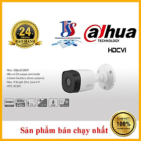 Camera Dahua HDCVI DH-HAC-B1A21P  2.0 megapixel, kết nối analog, vỏ nhựa. chống nước IP67- Hàng chính hãng bảo hành 24 tháng