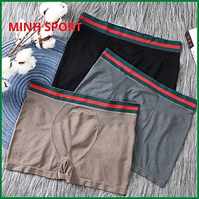 Quần lót nam boxer, sịp đùi nam cotton ôm dáng thấm hút mồ hôi Freesize <70kg hộp 3 chiếc 3 màu