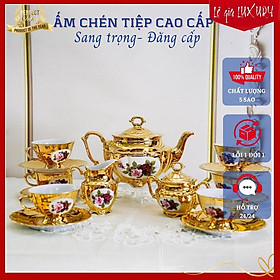 Mua Ấm chén Châu Âu họa tiết hoa hồng mạ vàng  Bộ ấm chén uống trà cao cấp TÂN CỔ ĐIỂN Sang trọng  Gốm Sứ Tiệp Khắc  Ấm chén cao cấp mạ vàng 24K ACTN4