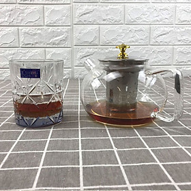 Bình trà thủy tinh pha lê ánh kim chịu nhiệt lên đến 400 độ C kèm bầu lọc bã trà dung tích 1000ml hàng thủy tinh loại 1 được sản xuất công nghệ Nhật Bản đảm bảo an toàn khi sử dụng GeLife SRV01058