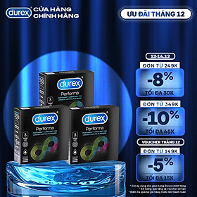 Bộ 3 hộp bao cao su Durex Performa kéo dài thời gian, size 52mm, 3 bao/hộp