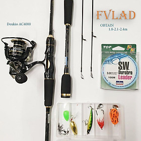 Bộ cần câu lure carbon 2 ngọn máy đứng FVLAD + máy kim loại AC4000 1.8m - 2.1m - 2.4m. mã BCM17- Đứng