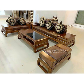 Bộ bàn ghế phòng khách sofa 2 văng gỗ sồi chân quỳ G003