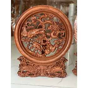 Đĩa trang trí phong thủy trạm khắc tứ linh bằng gỗ hương đá kt mặt rộng 50×4,5cm