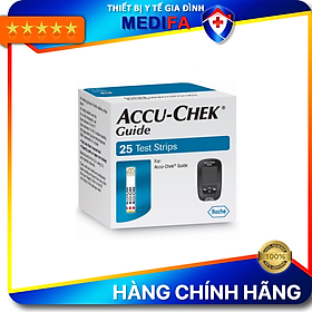 Hộp 25/50 Que Thử Đường Huyết Accu-Chek Guide Có Nắp Nhựa Bảo Hiểm Hút Ẩm Cho Que, Đầu Thấm Máu Lớn, Chính Hãng Roche