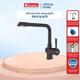 Mua Vòi rửa bát nóng lạnh xoay 360 độ KONOX Felix Grey  bề mặt xử lý mạ PVD Granite  lõi hợp kim đồng 61% tiêu chuẩn Châu Âu CW617N
