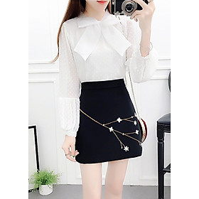 Set đồ nguyên bộ công sở Louro L1100, áo cổ nơ điệu đà nữ tính, chân váy chữ A họa tiết cành hoa, dễ mặc, tiện lợi, mặc đi làm đi chơi đều đẹp