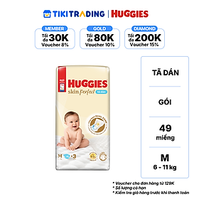 Tã/bỉm dán sơ sinh Huggies Skin Perfect M 46+3 miếng với 2 vùng thấm giảm kích ứng da