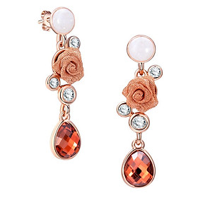 Fashion Women Pearl Rhinestone Rose Flower Earrings Drop Wedding Jewelry