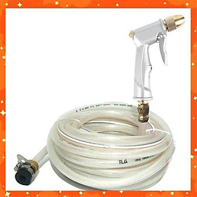 ️️ Bộ dây và vòi xịt tăng áp lực nước 300% rửa xe tưới cây 701498 (vòi bạcdây trắng)