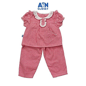 Bộ quần dài áo tay ngắn bé gái họa tiết Caro đỏ bèo cotton - AICDBGZADZBR - AIN Closet