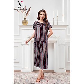 Bộ đồ mặc nhà trung niên Tole (lanh) Vicci BGS.06 thiết kế áo cộc tay, quần lửng ống sớ in họa tiết