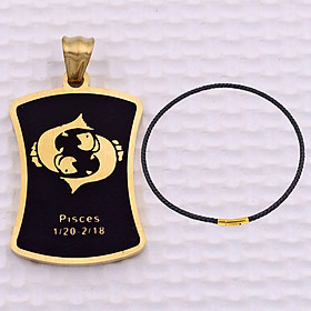 Mặt dây chuyền cung Song Ngư - Pisces inox vàng kèm vòng cổ dây da đen, Cung hoàng đạo