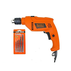 Combo Máy khoan cầm tay Black & Decker HD555-B1 550W và Bộ 5 mũi khoan sắt Black & Decker A8030G HSS