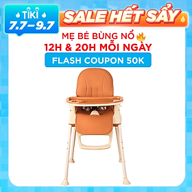 Ghế ăn dặm Đa năng cho Bé với 07 tính năng- 03 chế độ mang lại sự khác biệt, CÓ ĐỆM VÀ BÁNH XE- Màu Nâu sữa