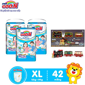 Combo 3 Bịch Tã Quần Goo.N Premium Cao Cấp Gói Cực Đại Size XL42 (42 Miếng) + Tặng Bộ Đồ Chơi Mô Hình Đường Tàu Dùng Pin
