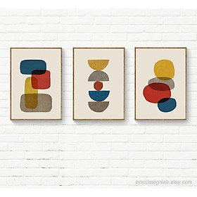 Tranh treo tường | Bộ 3 tranh Mid Century Modern Print, Set of 3 Colorful Minimalist Print