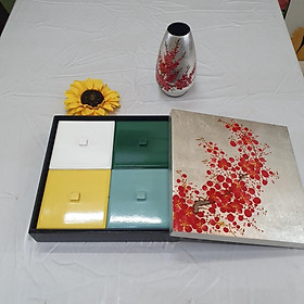 Mua Hộp đựng bánh mứt sơn mài cao cấp Thanh Bình Lê  hộp vuông 4 ngăn họa tiết trúc đào