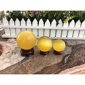 Mua Quả cầu phong thủy đá mắt mèo vàng đậm - Đường kính 3 5cm  4 5cm  5 5cm