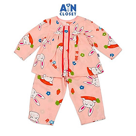 Bộ quần áo Dài bé gái họa tiết Thỏ Tai Hồng lanh lụa. - AICDBGXEFPBK - AIN Closet