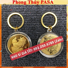 Móc Khóa Đồng Xu Khắc Hình 12 Con Giáp, Niken Mạ Vàng Phong Thủy -