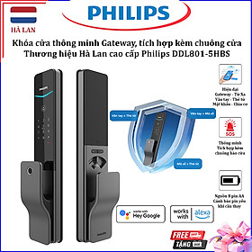 Mua  CHÍNH HÃNG  Khóa cửa thông minh Philips DDL801-5HBS – Điều khiển từ xa  vân tay  thẻ từ  mật khẩu  chìa cơ  tích hợp chuông cửa
