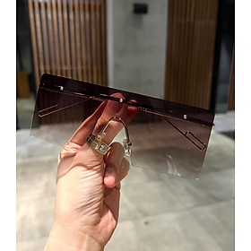 Kính mát thời trang bản to không viền dáng oversize màu nâu trà chống nắng cho nam nữ