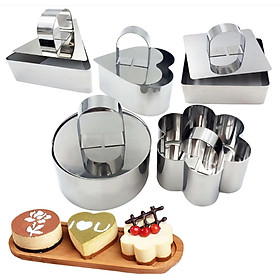 Bộ 5 Khuôn Inox Không Đáy Tròn-Vuông-Trái-Tim-Tam Giác Loại Nhỏ Làm Bánh Tiramisu, Mousse, thạch, pudding,Charlotte Ring Mini