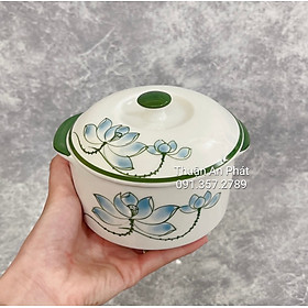 Mua Thố  hũ hai tai có nắp Decor thức ăn  đựng mỡ  đựng muối  dung tích 600ml gốm sứ Bát Tràng