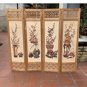 Mua bình phong khung gỗ mẫu mới nền mành tranh tứ bình tứ quý 180x200 AT008