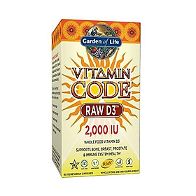 Garden of Life Raw D3 Supplement - Vitamin Code Whole Food Vitamin D3 5000 IU, Dairy and Gluten Free, Vegetarian, 60 Count Capsules | Color May Vary - Now with Organic Green Cracked Wall Chlorella