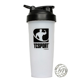 Bình lắc Shaker pha sữa cho người tập GYM hiệu TCSPORTFOOD - Bình nước thể thao Shaker 600 ml - Bình màu trắng nắp đen
