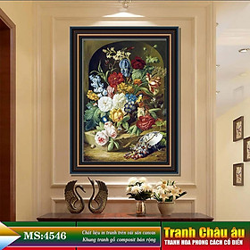 Tranh hoa treo tường phong cách cổ điển Châu âu. Tranh in trên chất liệu vải canvas cao cấp, khung gỗ composit. MS 4546