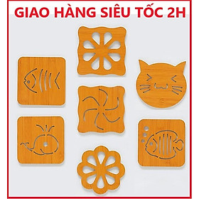 Combo 5 đế lót nồi bằng gỗ chịu nhiệt hình thú (giao mẫu ngẫu nhiên)