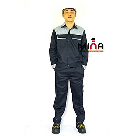 Quần áo bảo hộ lao động/ Bộ tím than phối ghi/ Vải kaki31 ( Chất đẹp )