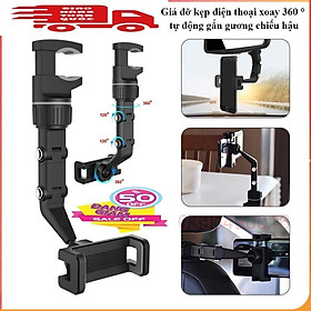 Giá đỡ kẹp điện thoại xoay 360 độ tự động gắn gương chiếu hậu phụ kiện dành cho xe hơi