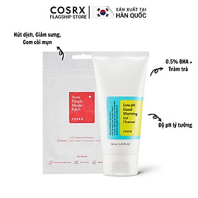 Combo Gel Rửa Mặt + Dán Mụn COSRX: Low pH Good Morning (Tràm Trà, 0.5% BHA) 150ml + Acne Pimple Master Patch 24 miếng