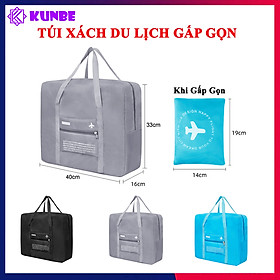 Túi Xách Du Lịch KUNBE Chất Liệu Chống Thấm Nước, Có Khe Gài Vali Gấp Gọn Tiện Lợi - Màu ghi