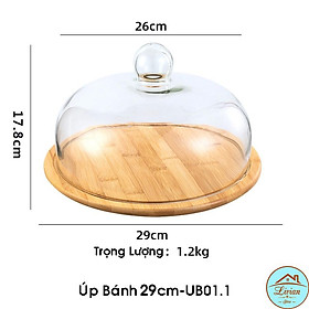 Úp bánh thủy tinh kèm khay gỗ tre 29cm, 32cm